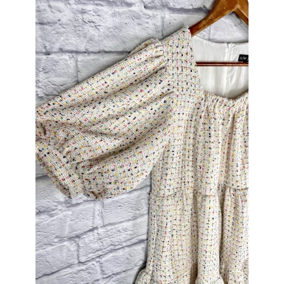 SISTER JANE Women's White Multicolor Tweed Puff Sleeve A-Line Dress Medium - Picture 2 of 6